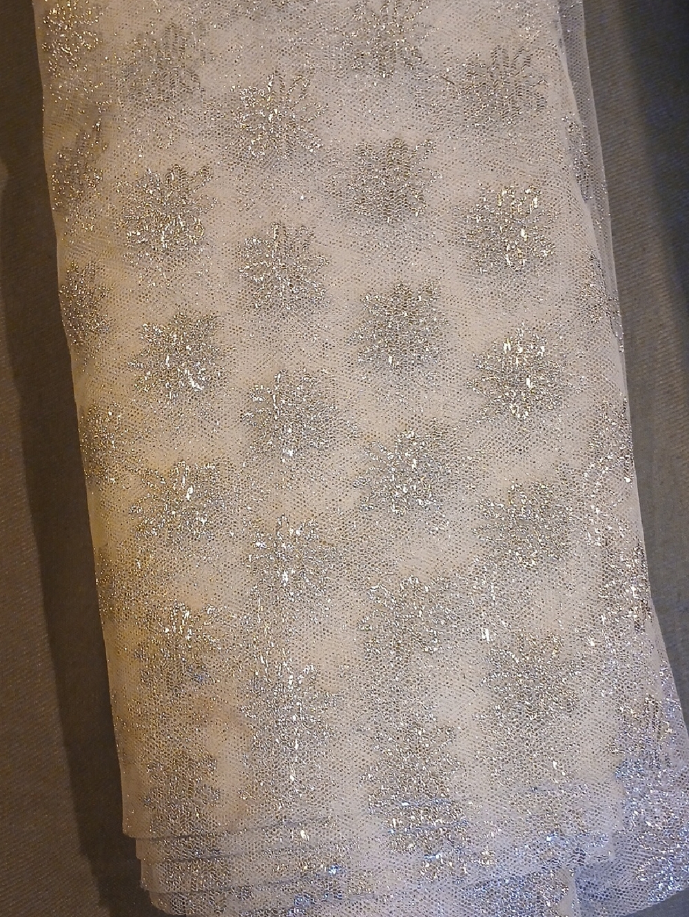 Lace Metallic Floral Fabric in Cream White and Silver 7 1/2 Yards X 54 Inches